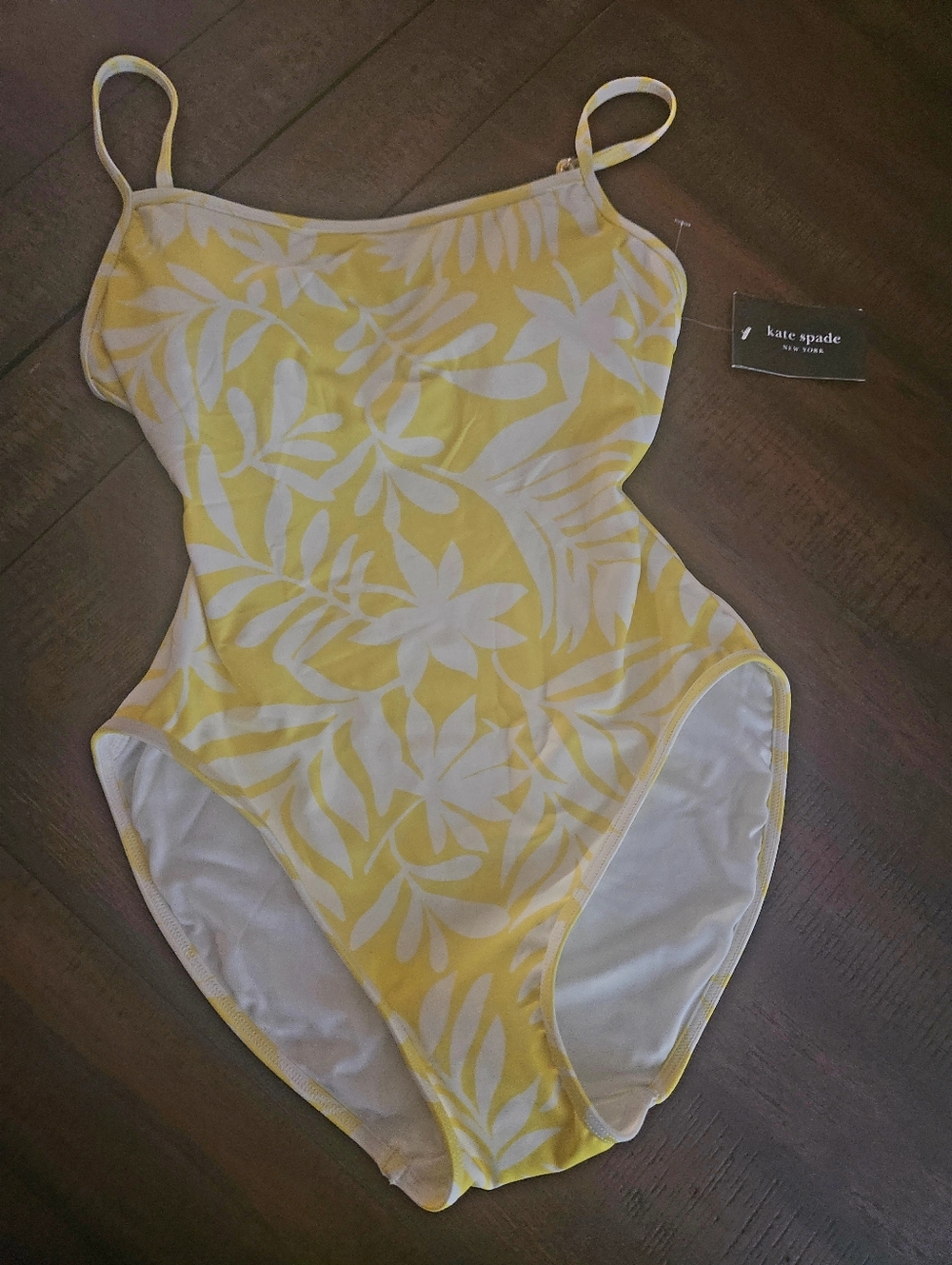 NWT Kate Spade Yellow & White Tropical Print One-Piece‎ Swimsuit SM